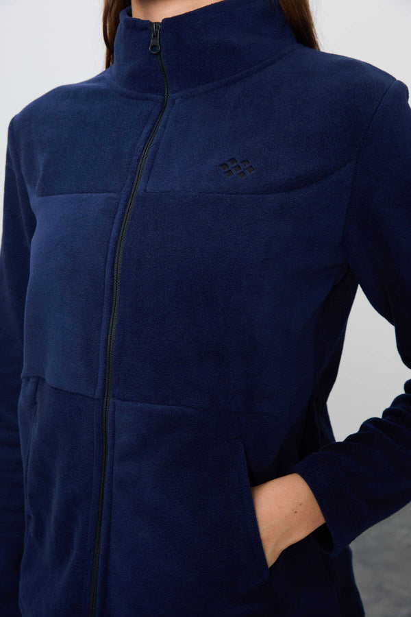 Tommylife Toptan Oversize Dik Yaka Klasik Paça Kadın Polar Eşofman Takımı 95339 Lacivert
