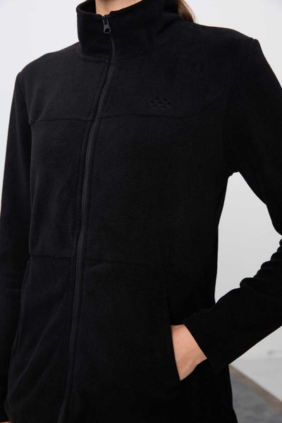 Tommylife Toptan Oversize Dik Yaka Klasik Paça Kadın Polar Eşofman Takımı 95339 Siyah