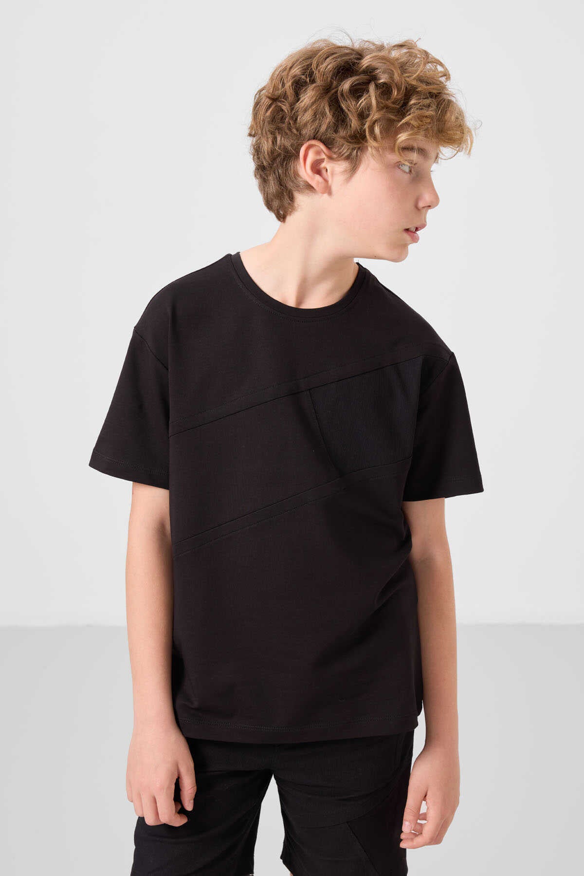 Tommylife Toptan Pamuklu Oversize Fit Dokuma Hafif Esnek Chino Erkek Çocuk Şort Takım 11275 Siyah