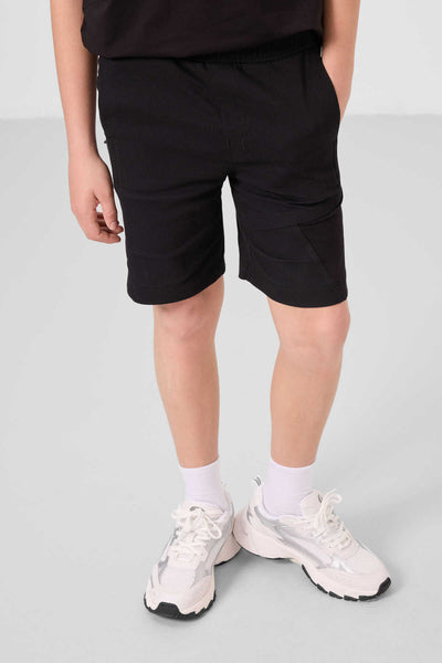 Tommylife Toptan Pamuklu Oversize Fit Dokuma Hafif Esnek Chino Erkek Çocuk Şort Takım 11275 Siyah