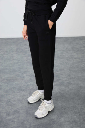 Tommylife Toptan Oversize O Yaka Jogger Kadın Eşofman Takımı 95341 Siyah