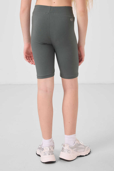 Tommylife Toptan Pamuklu Kısa Paça Standart Fit Basic Kız Çocuk Tayt 75188 Haki