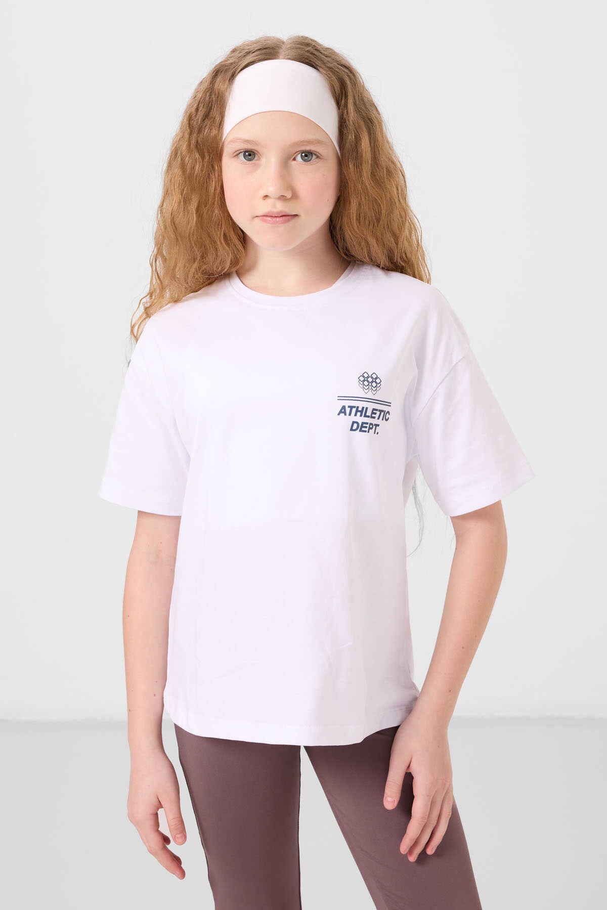 Tommylife Toptan Pamuklu O Yaka Oversize Fit Basic Kız Çocuk T Shirt 75178 Beyaz