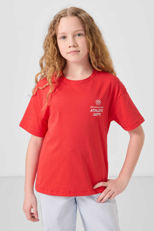 Tommylife Toptan Pamuklu O Yaka Oversize Fit Basic Kız Çocuk T Shirt 75178 Fiesta