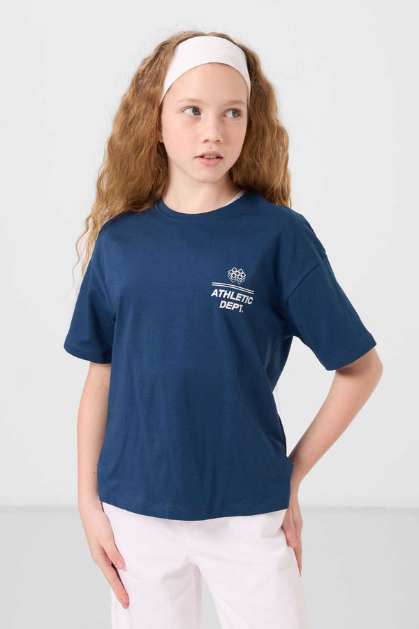 Tommylife Toptan Pamuklu O Yaka Oversize Fit Basic Kız Çocuk T Shirt 75178 Parlament