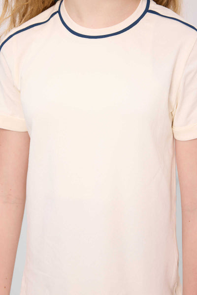 Tommylife Toptan Pamuklu O Yaka Oversize Fit Baskılı Kız Çocuk T Shirt 75177 Ekru