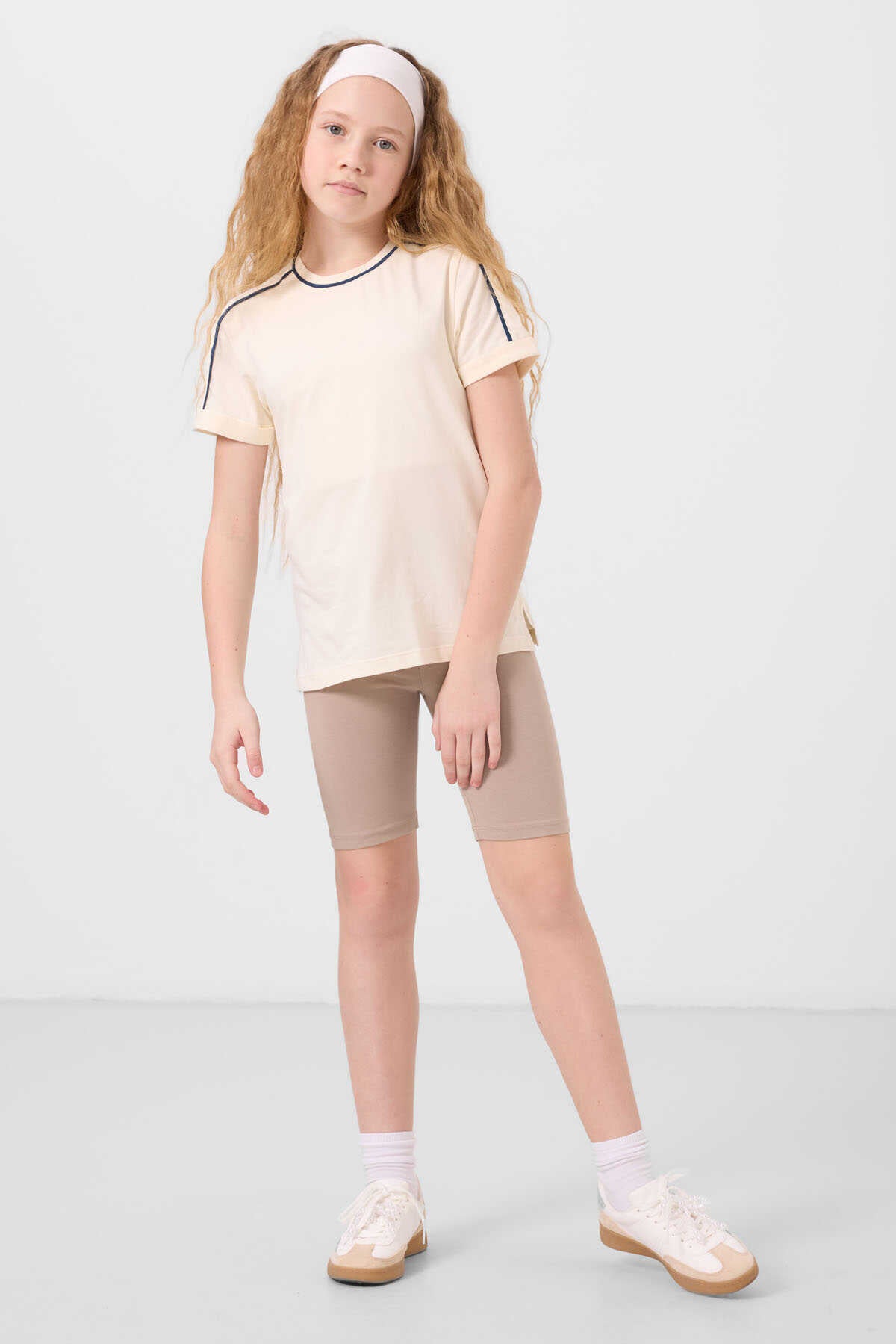 Tommylife Toptan Pamuklu O Yaka Oversize Fit Baskılı Kız Çocuk T Shirt 75177 Ekru