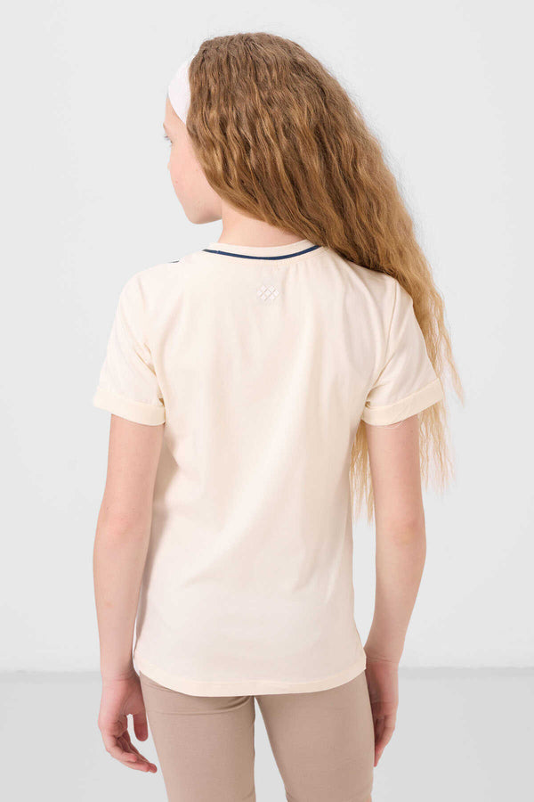 Tommylife Toptan Pamuklu O Yaka Oversize Fit Baskılı Kız Çocuk T Shirt 75177 Ekru