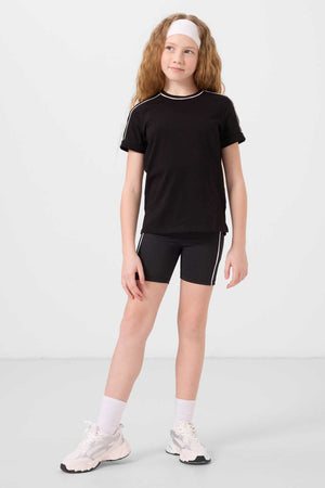 Tommylife Toptan Pamuklu O Yaka Oversize Fit Baskılı Kız Çocuk T Shirt 75177 Siyah