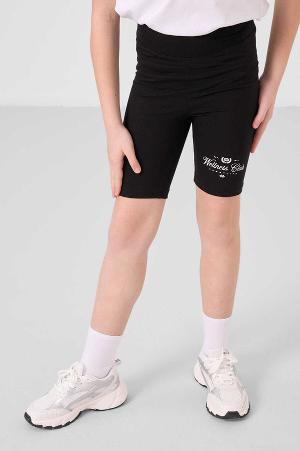 Tommylife Toptan Pamuklu O Yaka Standart Fit Baskılı Kız Çocuk Tayt Takım 75190 Beyaz Siyah