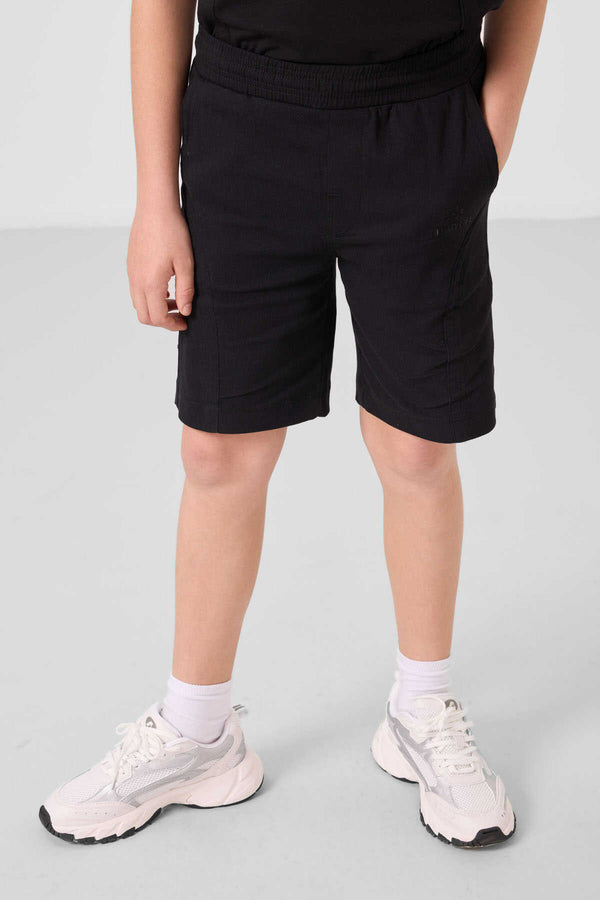 Tommylife Toptan Pamuklu Oversize Fit Dokuma Hafif Esnek Chino Erkek Çocuk Şort Takım 11276 Siyah