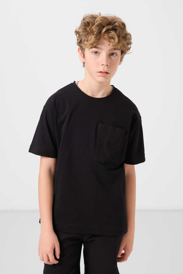 Tommylife Toptan Pamuklu Oversize Fit Dokuma Hafif Esnek Chino Erkek Çocuk Şort Takım 11278 Siyah