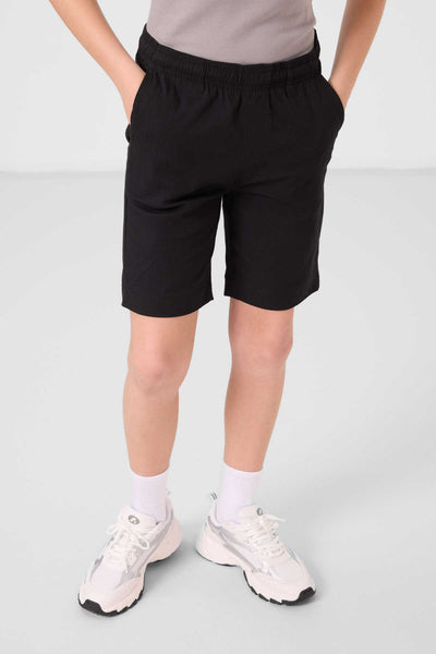 Tommylife Toptan Pamuklu Oversize Fit Dokuma Hafif Esnek Chino Erkek Çocuk Şort Takım 11278 Siyah