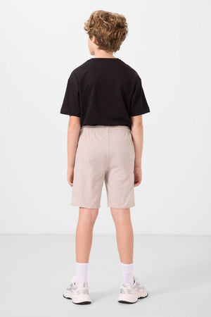 Tommylife Toptan Pamuklu Oversize Fit Dokuma Hafif Esnek Chino Erkek Çocuk Şort Takım 11277 Siyah-Taş