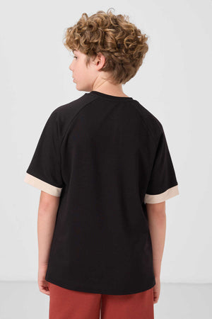 Tommylife Toptan Pamuklu Yumuşak Dokulu Oversize Cep Detaylı Erkek Çocuk T-Shirt 11295 Siyah