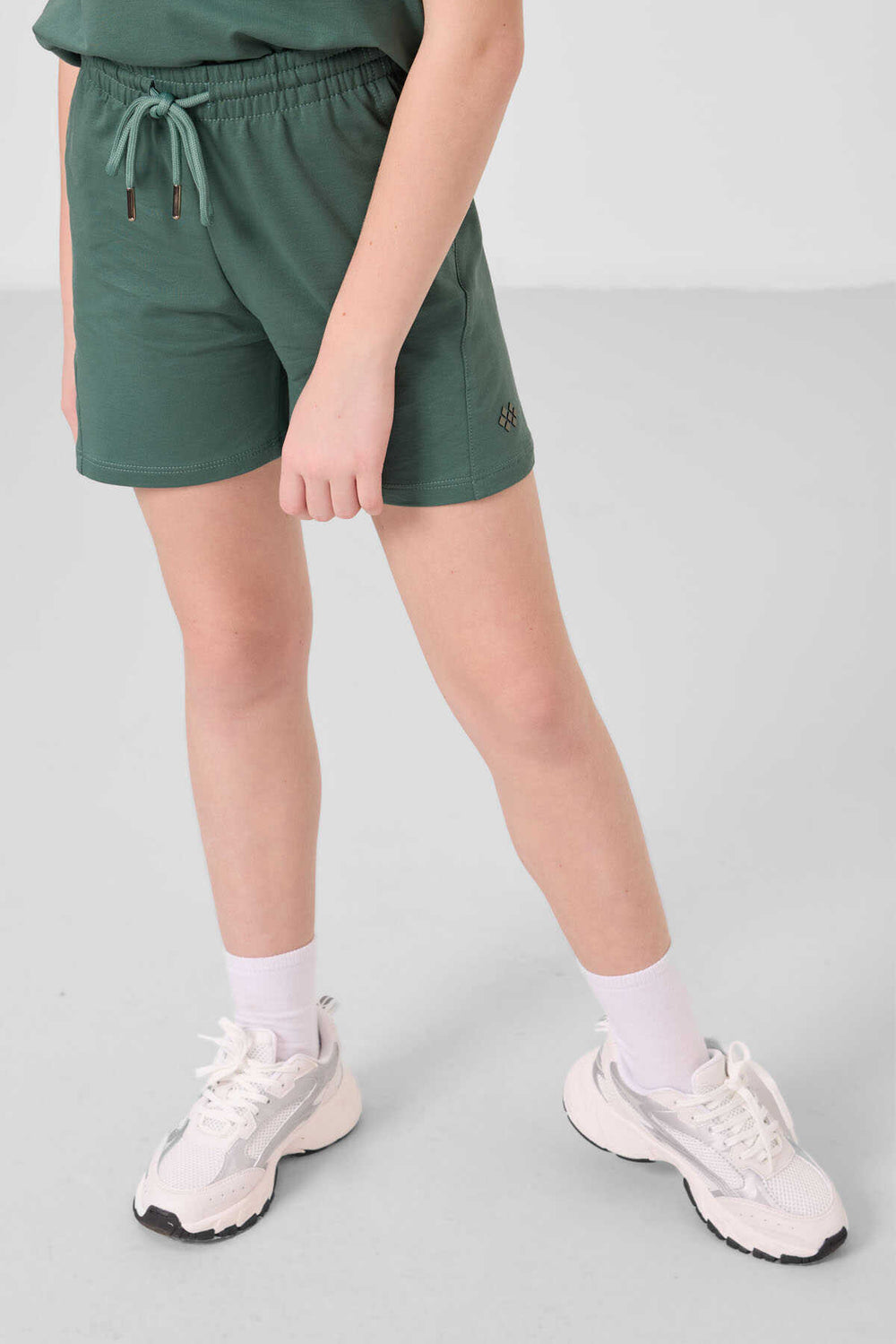 Tommylife Toptan Pamuklu Yumuşak Dokulu Standart Fit Basic Kız Çocuk Şort Takım 75184 Açık Yeşil