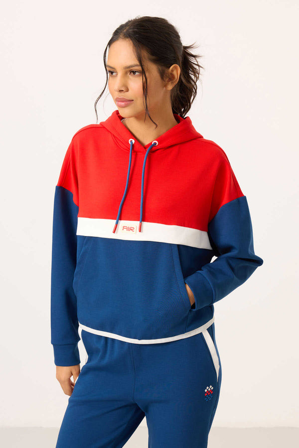 Tommylife Toptan Parliament Kapüşonlu Renk Bloklu Kadın Eşofman Takım - 95327