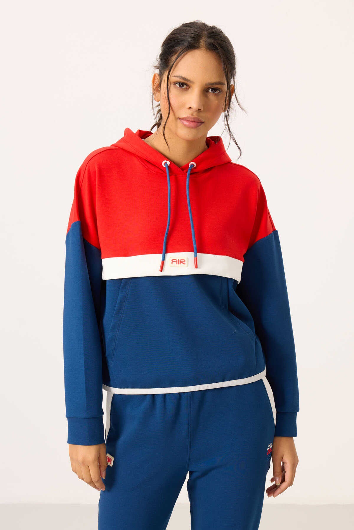 Tommylife Toptan Parliament Kapüşonlu Renk Bloklu Kadın Eşofman Takım - 95327