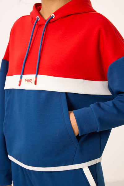 Tommylife Toptan Parliament Kapüşonlu Renk Bloklu Kadın Eşofman Takım - 95327