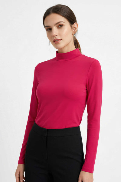 Tommylife Toptan Body pentru femei cu guler barcă, mâneci lungi, basic - 97306 Roz
