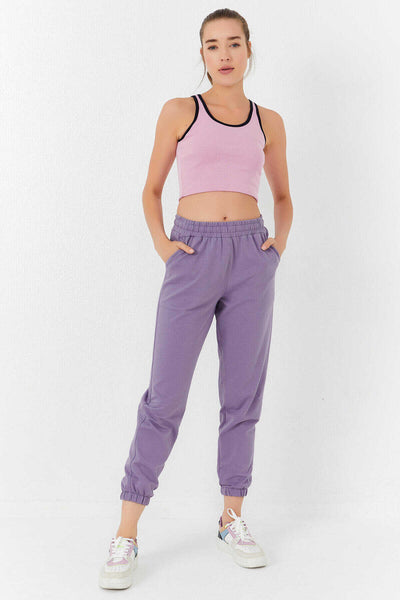Tommylife Toptan Pembe Basic Sıfır Kol Dar Kalıp U Yaka Kadın Crop Top Atlet - 97162