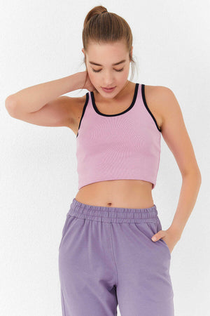 Tommylife Toptan Pembe Basic Sıfır Kol Dar Kalıp U Yaka Kadın Crop Top Atlet - 97162