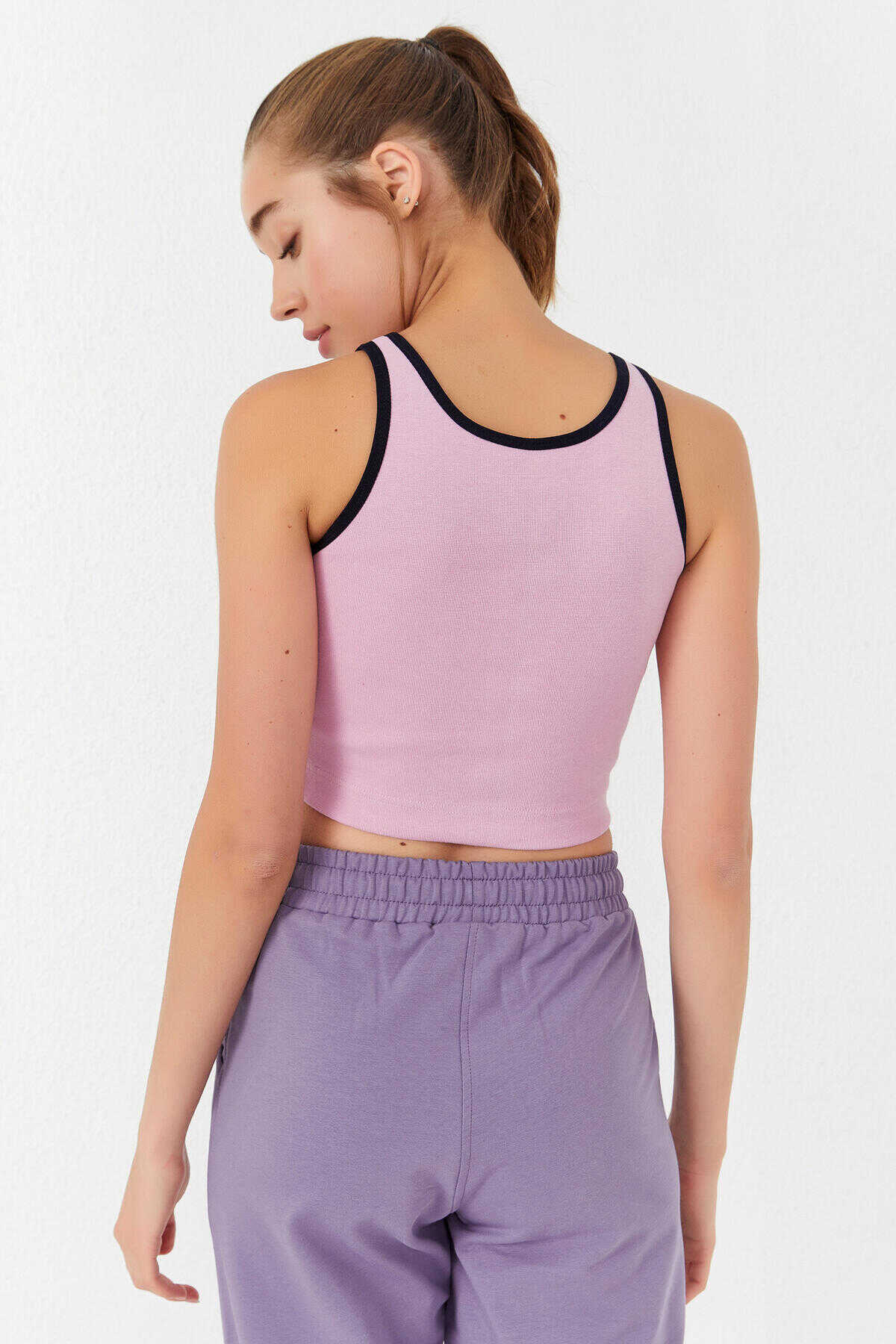 Tommylife Toptan Pembe Basic Sıfır Kol Dar Kalıp U Yaka Kadın Crop Top Atlet - 97162