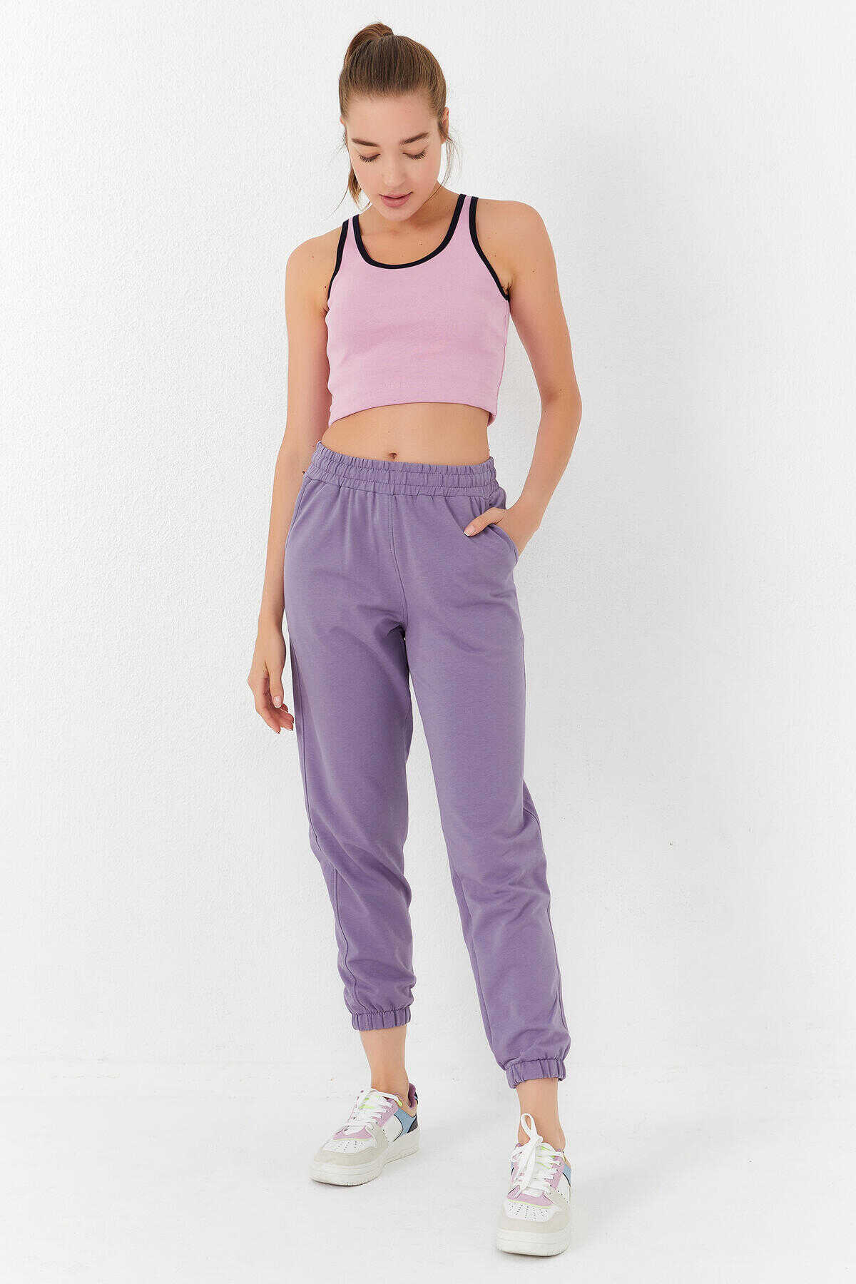Tommylife Toptan Pembe Basic Sıfır Kol Dar Kalıp U Yaka Kadın Crop Top Atlet - 97162