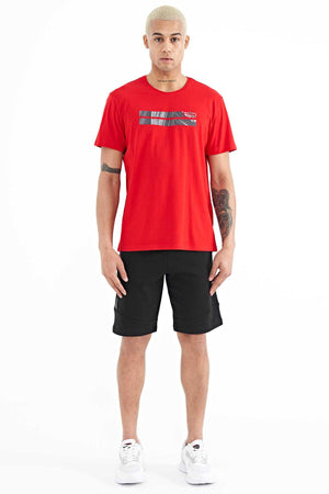 Tommylife Toptan Peter O Yaka Standart Kalıp Baskılı Erkek T-Shirt 88204 Kırmızı