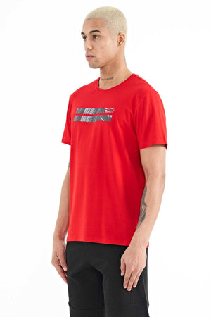 Tommylife Toptan Peter O Yaka Standart Kalıp Baskılı Erkek T-Shirt 88204 Kırmızı