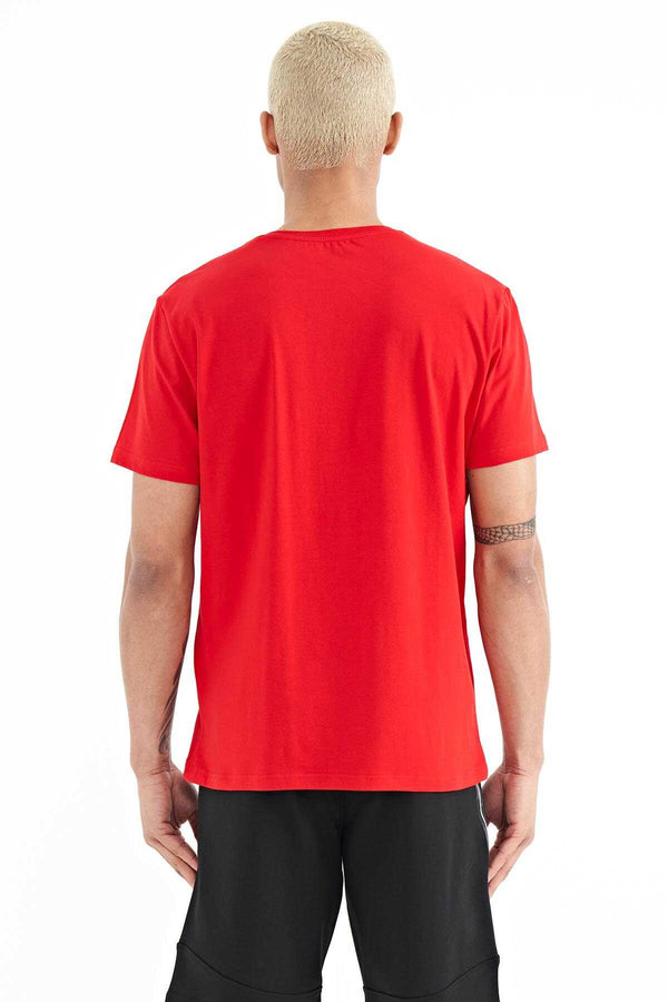 Tommylife Toptan Peter O Yaka Standart Kalıp Baskılı Erkek T-Shirt 88204 Kırmızı