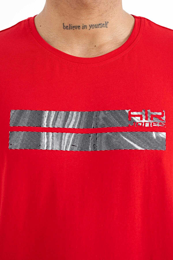 Tommylife Toptan Peter O Yaka Standart Kalıp Baskılı Erkek T-Shirt 88204 Kırmızı