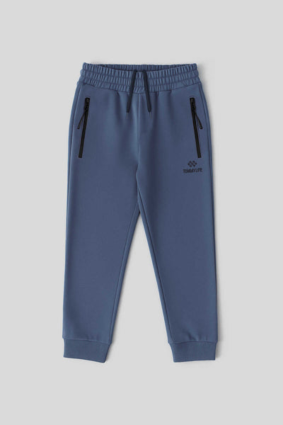 Pantaloni de trening Tommylife Wholesale Petrol Basic cu fermoar și șnur în talie pentru băieți - 10798