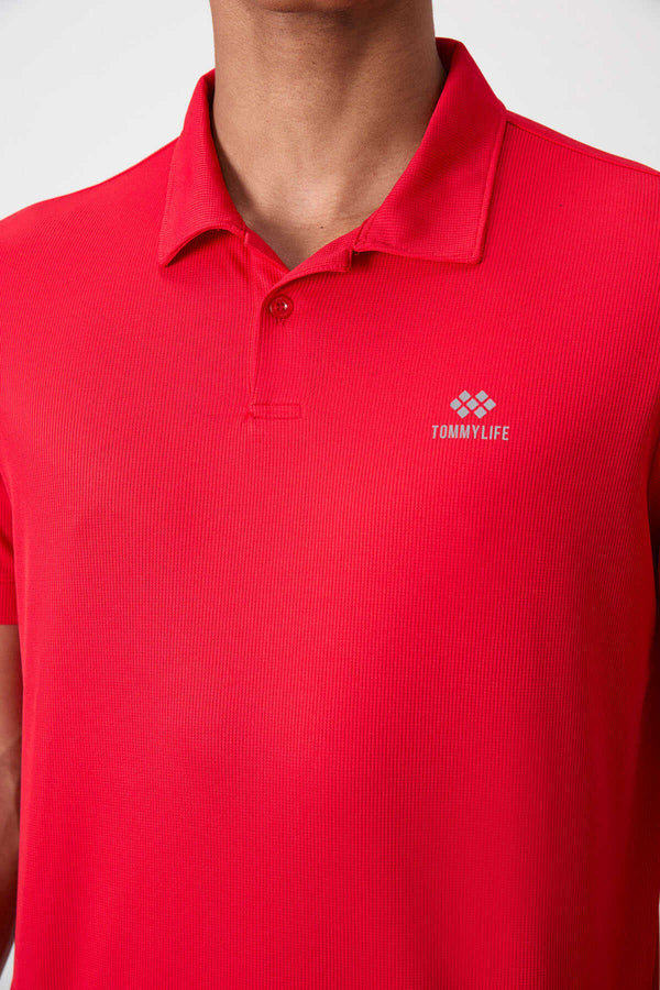 Tommylife Toptan Polo Yaka Standart Kalıp Aktif Spor Erkek T-Shirt 88252 Kırmızı