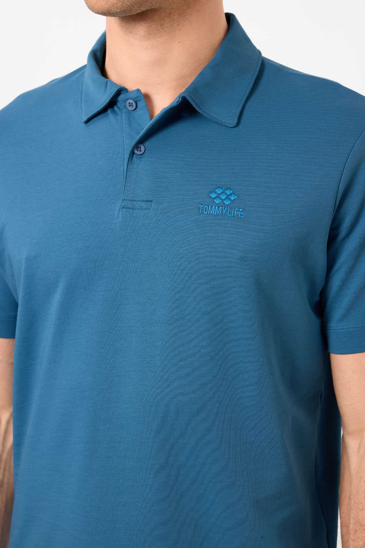 Tommylife Toptan Polo Yaka Standart Kalıp Basic Erkek T-Shirt 87748 Saks