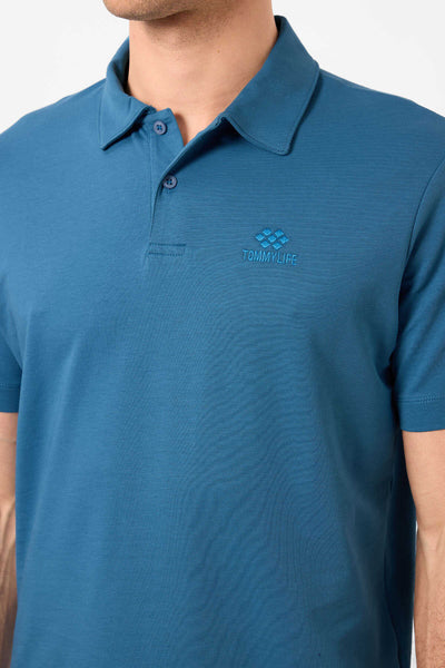 Tommylife Toptan Polo Yaka Standart Kalıp Basic Erkek T-Shirt 87748 Saks