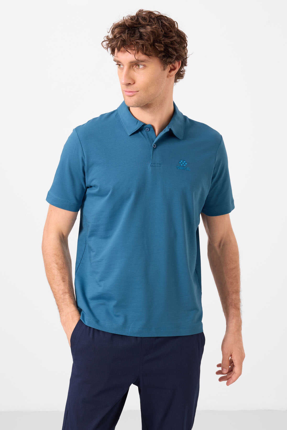 Tommylife Toptan Polo Yaka Standart Kalıp Basic Erkek T-Shirt 87748 Saks