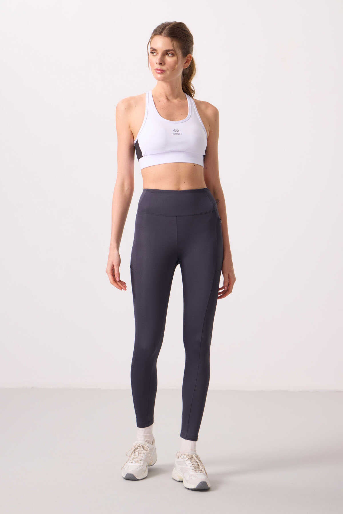 Tommylife Toptan Polyester Esnek Standart Fit Performans Kadın Tayt - 94667 Antrasit