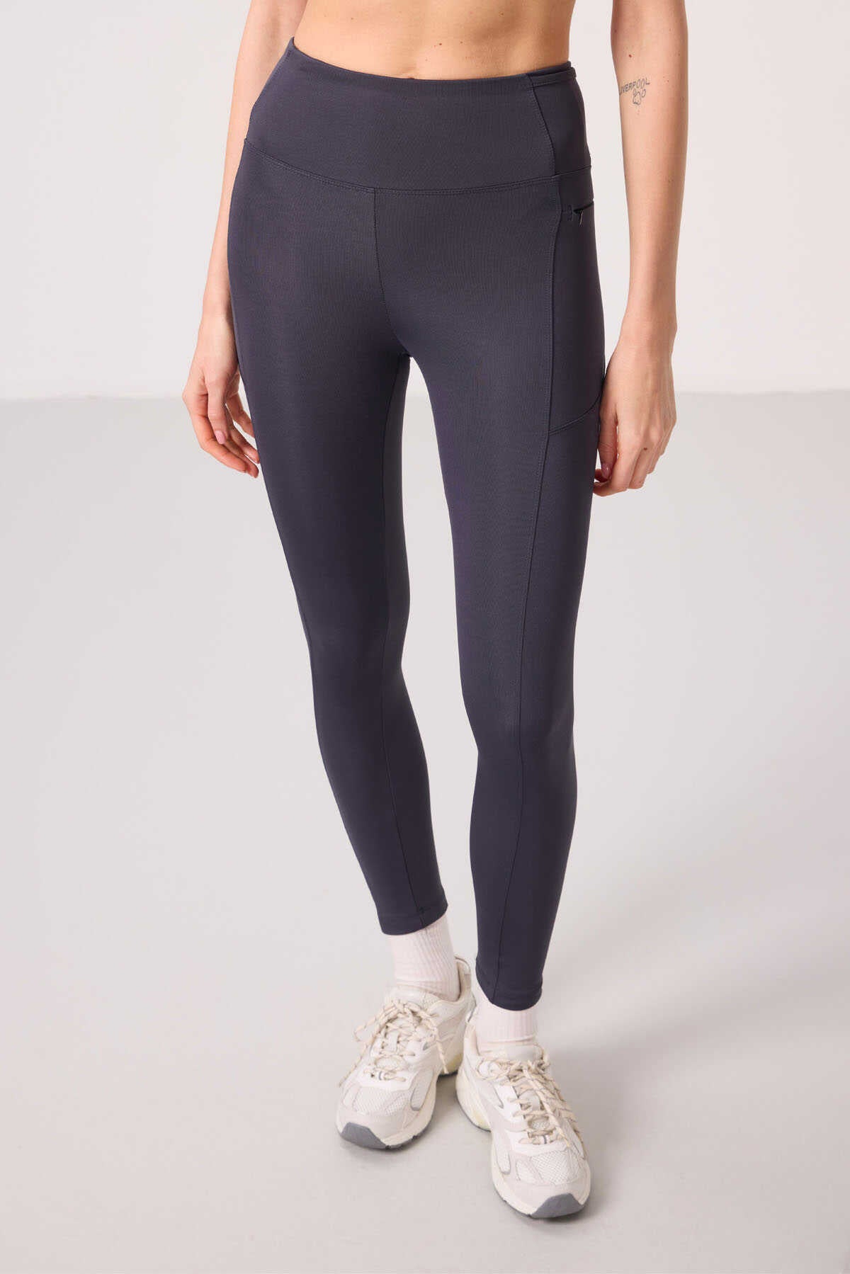 Tommylife Toptan Polyester Esnek Standart Fit Performans Kadın Tayt - 94667 Antrasit