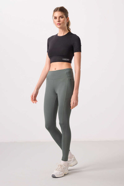 Tommylife Toptan Polyester Esnek Standart Fit Performans Kadın Tayt - 94667 Haki
