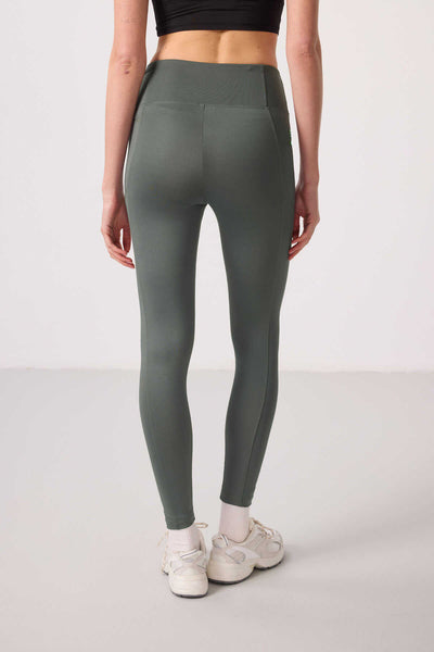 Tommylife Toptan Polyester Esnek Standart Fit Performans Kadın Tayt - 94667 Haki
