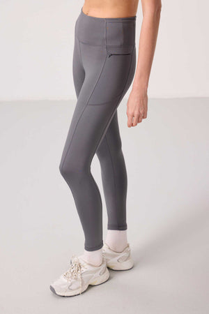 Tommylife Toptan Polyester Esnek Standart Fit Performans Kadın Tayt - 94667 Koyu Gri