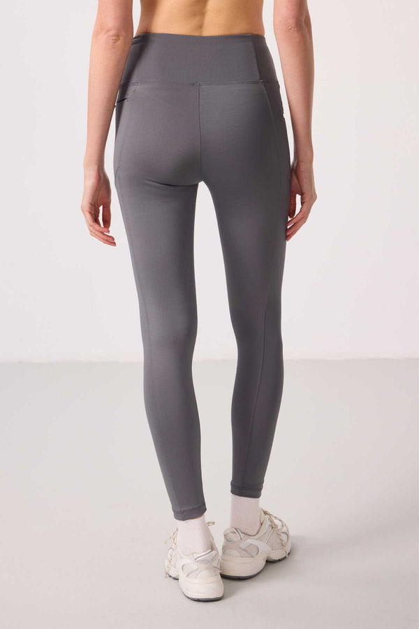 Tommylife Toptan Polyester Esnek Standart Fit Performans Kadın Tayt - 94667 Koyu Gri