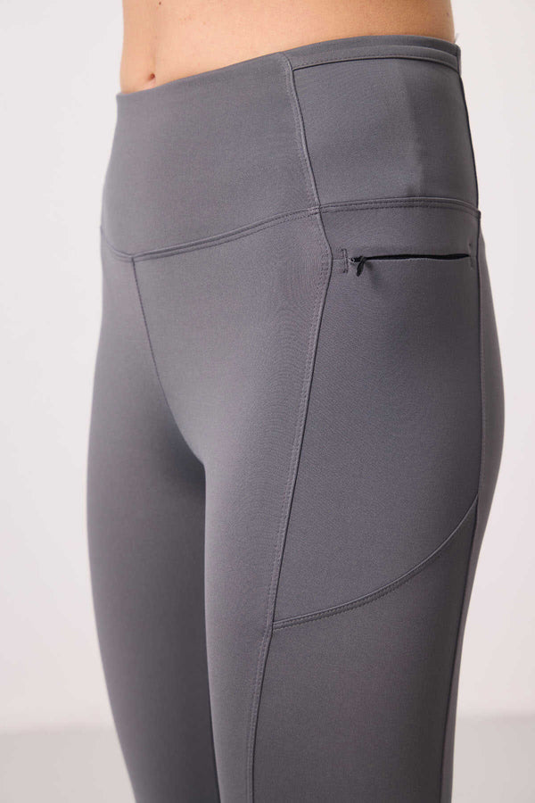 Tommylife Toptan Polyester Esnek Standart Fit Performans Kadın Tayt - 94667 Koyu Gri
