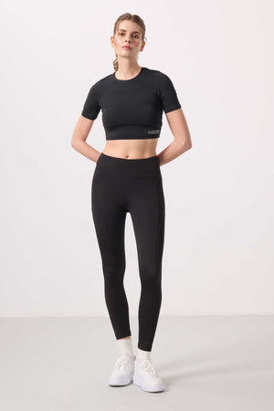 Tommylife Toptan Polyester Esnek Standart Fit Performans Kadın Tayt - 94667 Siyah