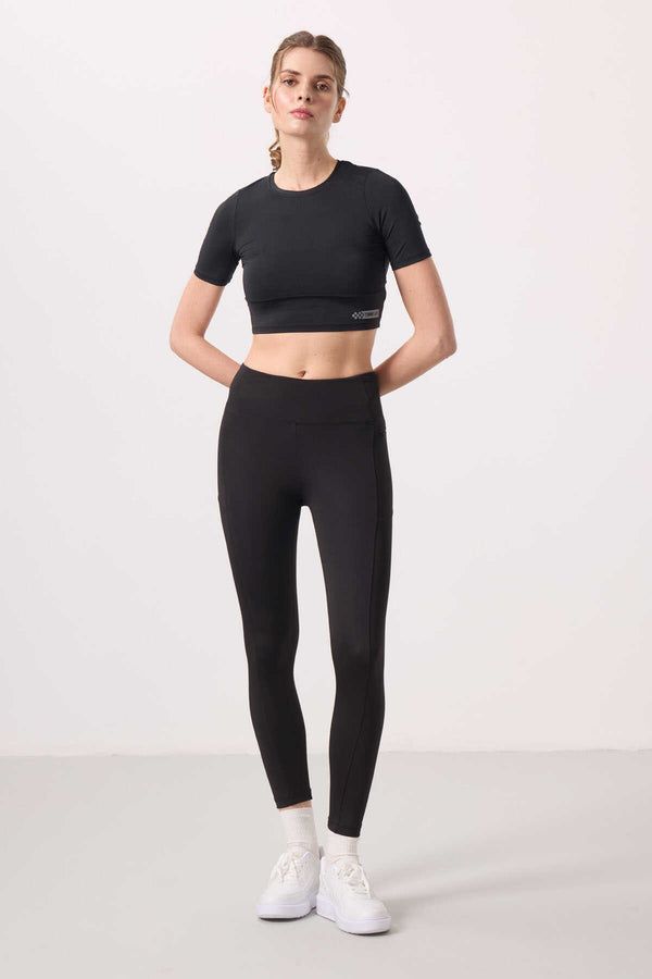 Tommylife Toptan Polyester Esnek Standart Fit Performans Kadın Tayt - 94667 Siyah