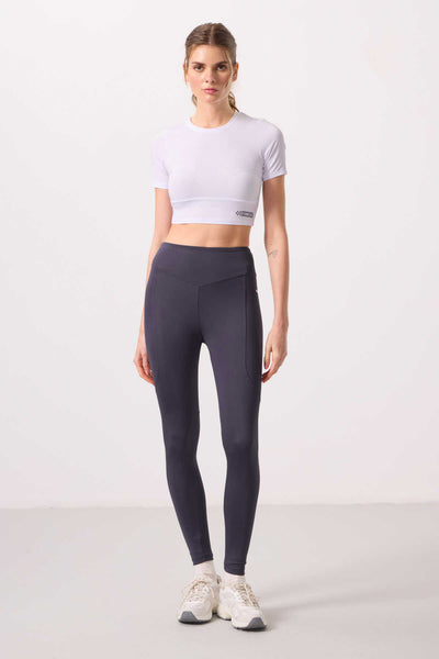 Tommylife Toptan Polyester Standart Fit Esnek Performans Kadın Tayt - 94666 Antrasit