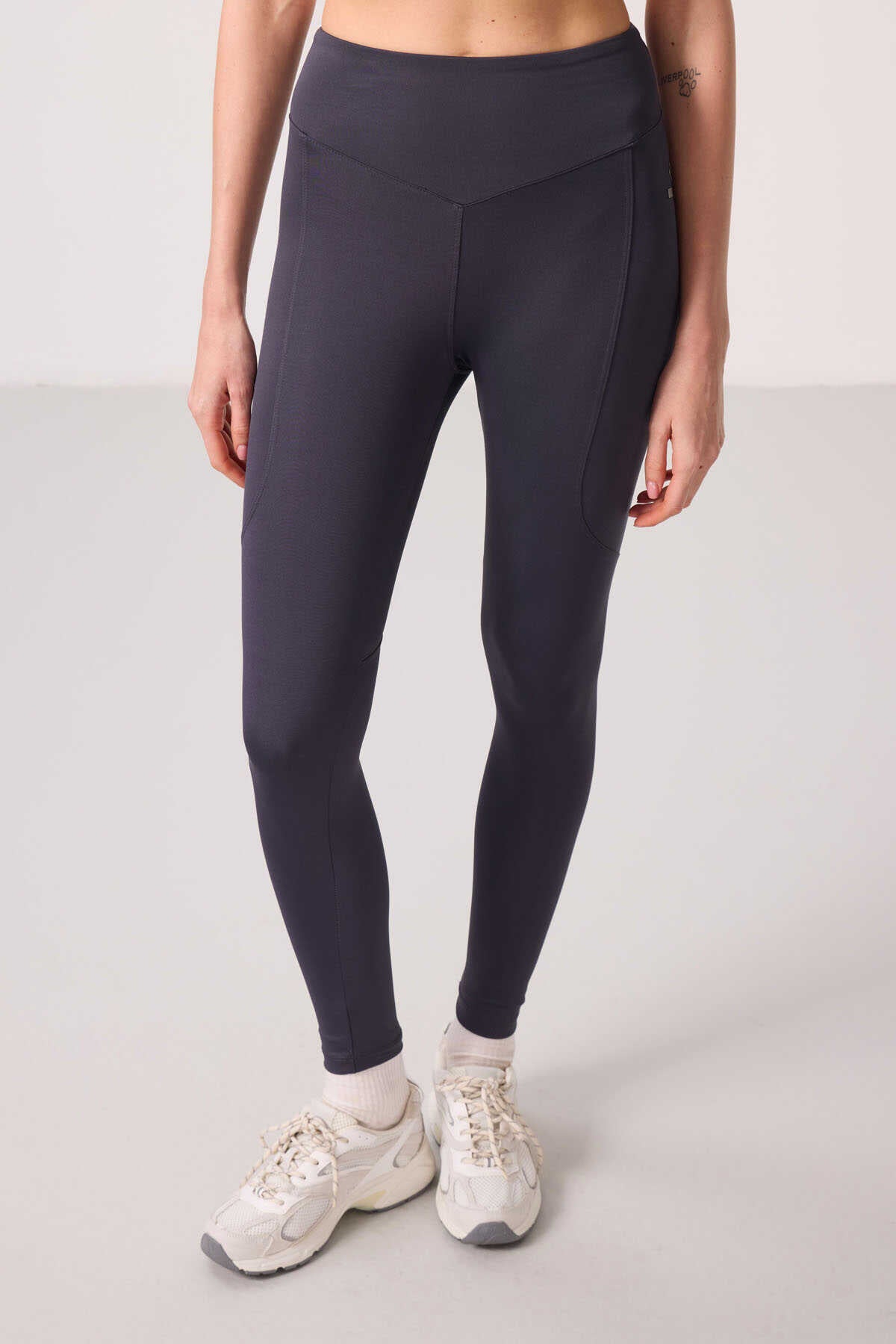 Tommylife Toptan Polyester Standart Fit Esnek Performans Kadın Tayt - 94666 Antrasit