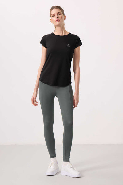 Tommylife Toptan Polyester Standart Fit Esnek Performans Kadın Tayt - 94666 Haki