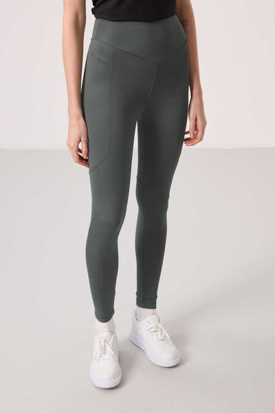 Tommylife Toptan Polyester Standart Fit Esnek Performans Kadın Tayt - 94666 Haki